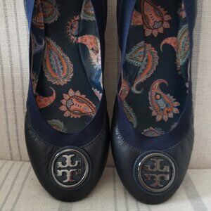 'Tory Burch' Claire Navy Leather Ballet Flats Size 10 EUC